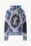 Roberto Cavalli Sweatshirt With Marble Print And Embellishments In Blue