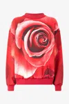 Roberto Cavalli Sweatshirt With Maxi-rose Print In Rosso