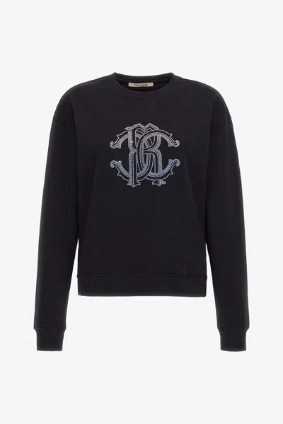 Roberto Cavalli Sweatshirt With Monogram Rc In Black