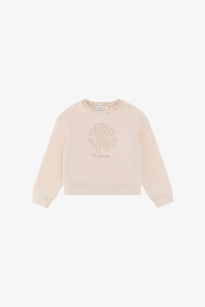 Roberto Cavalli Sweatshirt With Rc Monogram And Logo In Light Brown