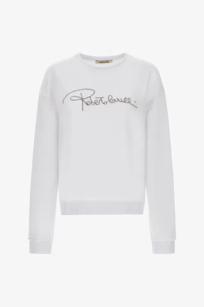 Roberto Cavalli Sweatshirt With Signature In White