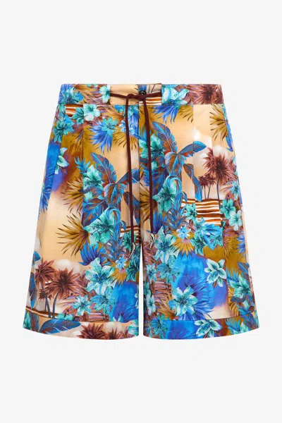 Roberto Cavalli Swim Shorts With Hawaii Print In Orange