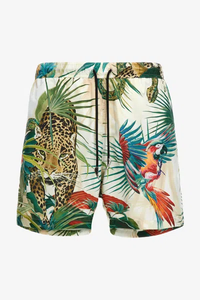 Roberto Cavalli Swim Shorts With Jungle Print In Green