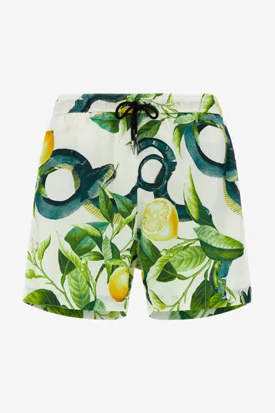 Roberto Cavalli Swim Shorts With Lemon Print In Ivory