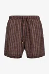 Roberto Cavalli Swim Shorts With Rc Print In Brown