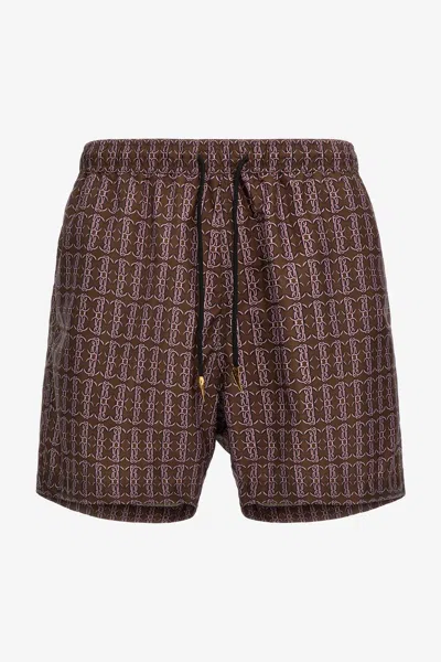 Roberto Cavalli Swim Shorts With Rc Print In Brown