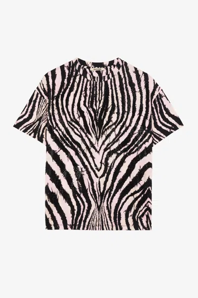 Roberto Cavalli Crystal-embellished Freedom-print Cotton T-shirt In Pink