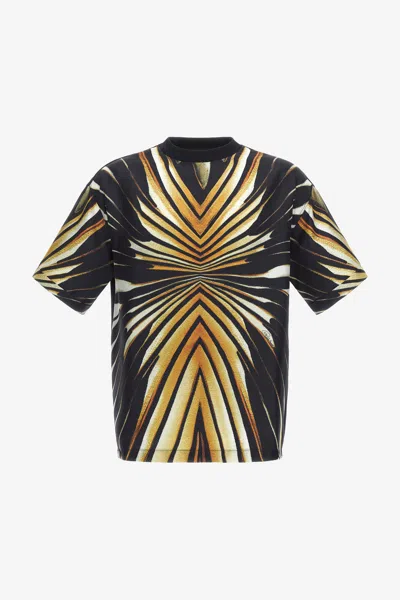 ROBERTO CAVALLI SEIDEN-T-SHIRT MIT RAY OF GOLD-DRUCK