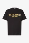 Roberto Cavalli T-shirt With Flocked Logo In Black