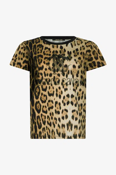 Roberto Cavalli Leopard Print T-shirt In Brown