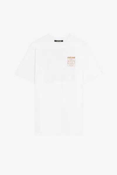 Roberto Cavalli Mirror Snake Cotton T-shirt In White