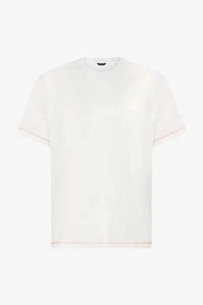 Roberto Cavalli T-shirt With Jc Monogram And Contrasting Topstitching In White