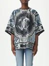 Roberto Cavalli Graphic Print Round Neck Top With Short Sleeves In Blue