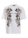 Roberto Cavalli T-shirt With Roses And Snakes In White