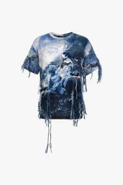 Roberto Cavalli T-shirt With Denim Wild Leda Print In Dark Blue