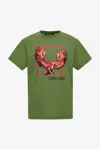 Roberto Cavalli T-shirt With Eagle Logo And Print In Green