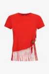 Roberto Cavalli T-shirt With Fringing In Red