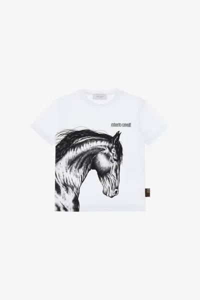 Roberto Cavalli T-shirt With Horse And Logo In White