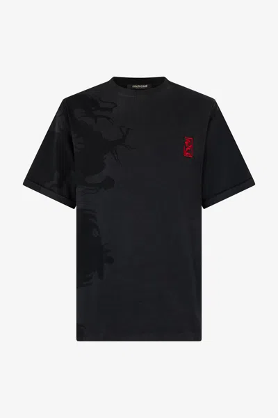 Roberto Cavalli T-shirt With Ideogram Rc Monogram In Black