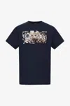 Roberto Cavalli T-shirt With Jaguar Logo And Print In Dark Blue