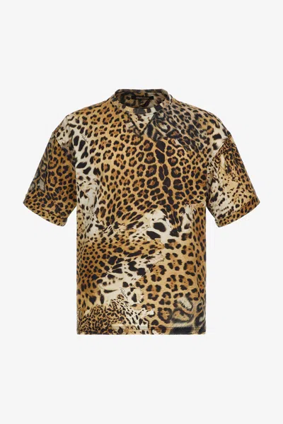 Roberto Cavalli T-shirt With Jaguar Skin Print In Light Brown