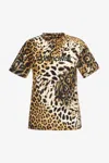 Roberto Cavalli Leopard-print Cotton T-shirt In Light Brown