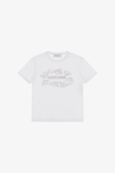 Roberto Cavalli T-shirt With Logo And Decoration In White
