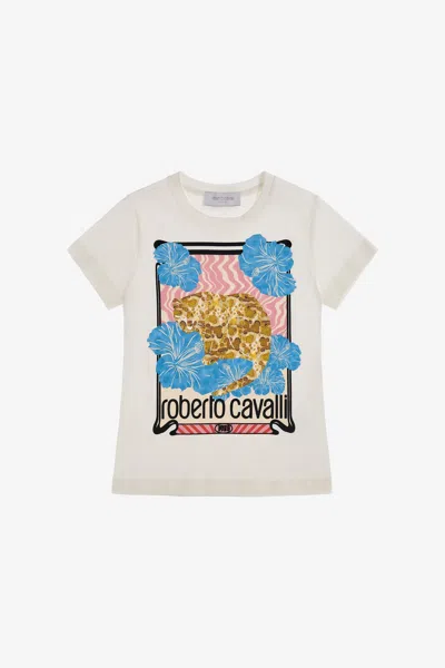 Roberto Cavalli T-shirt With Logo And Print In White