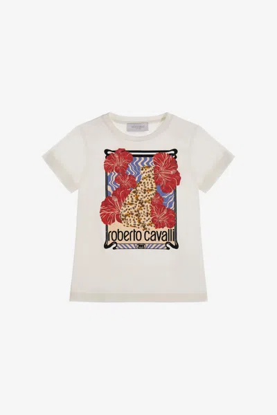 Roberto Cavalli Babies' T-shirt With Logo And Print In White