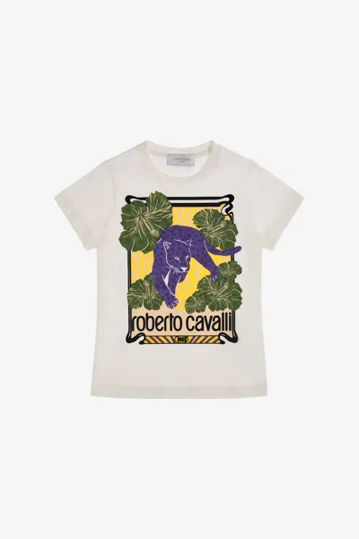 Roberto Cavalli T-shirt With Logo And Print In White