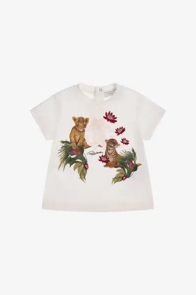 Roberto Cavalli T-shirt With Logo And Print In White