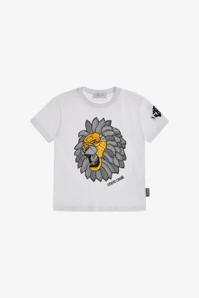 Roberto Cavalli T-shirt With Logo And Print In White