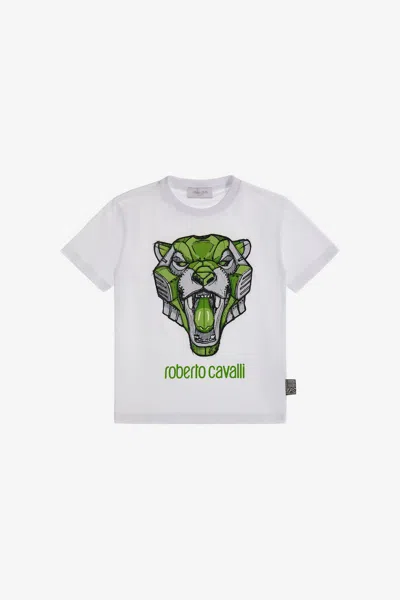 Roberto Cavalli T-shirt With Logo And Print In White