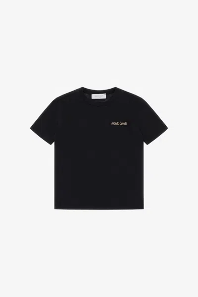 Roberto Cavalli T-shirt With Logo And Rc Monogram In Black