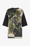 Roberto Cavalli T-shirt With Mirror Snake Monogram And Jungle Print In Dark Green