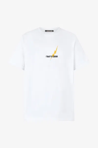 Roberto Cavalli T-shirt With Print And Logo In White