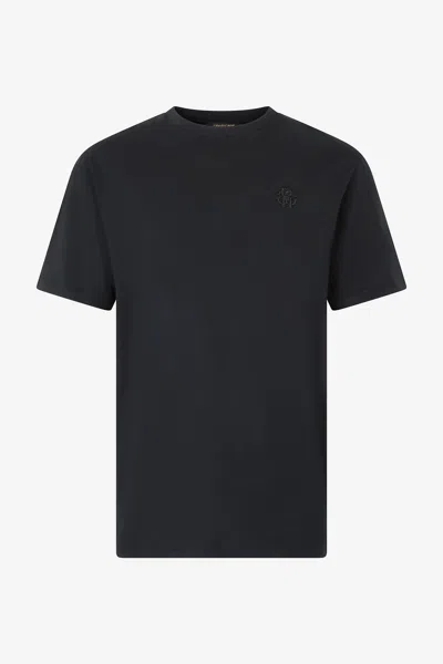 Roberto Cavalli T-shirt With Monogram Rc Embroidery And Logo In Black