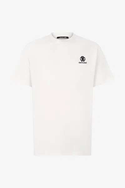 Roberto Cavalli T-shirt With Monogram Rc Embroidery And Logo In White