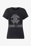 Roberto Cavalli T-shirt With Rc Monogram And Logo With Studs In Black