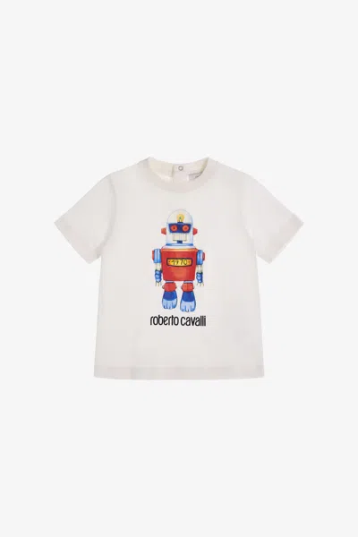 Roberto Cavalli T-shirt With Robot Print In White