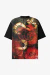 Roberto Cavalli T-shirt With Rose And Snake Print In Red