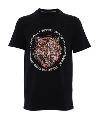 Roberto Cavalli T-shirt With Round Neck And Short Sleeves In Black