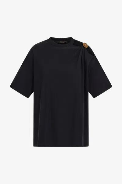Roberto Cavalli T-shirt With Shoulder Jewel Detail In Black