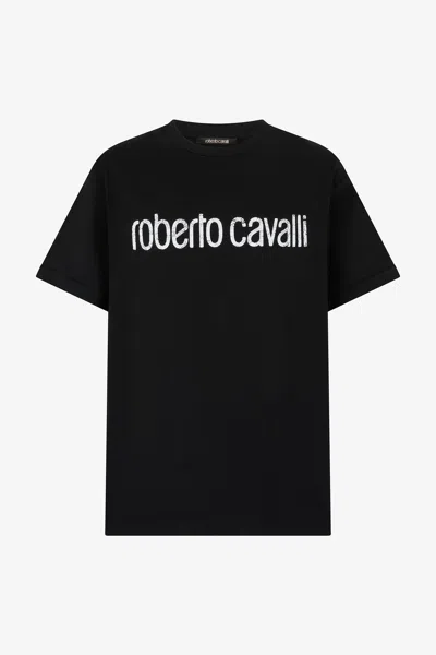 Roberto Cavalli T-shirt With Used Logo In Black