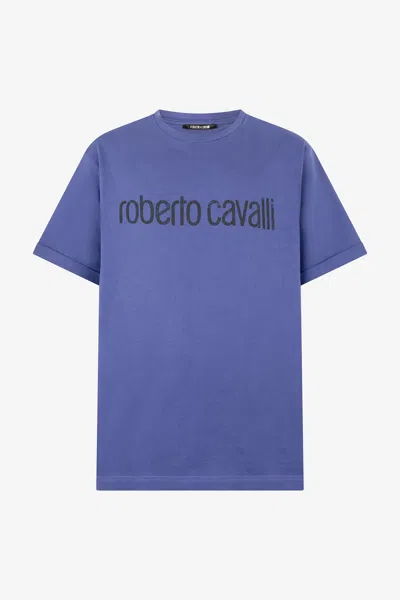 Roberto Cavalli T-shirt With Used Logo In Navy