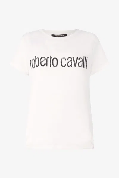 Roberto Cavalli T-shirt With Used Logo In White