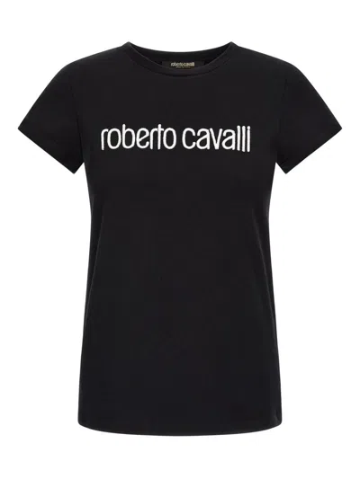 Roberto Cavalli Logo-embroidered T-shirt In Black