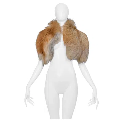 Pre-owned Roberto Cavalli Tan Fox Fur Collar Wrap 2004 In Brown