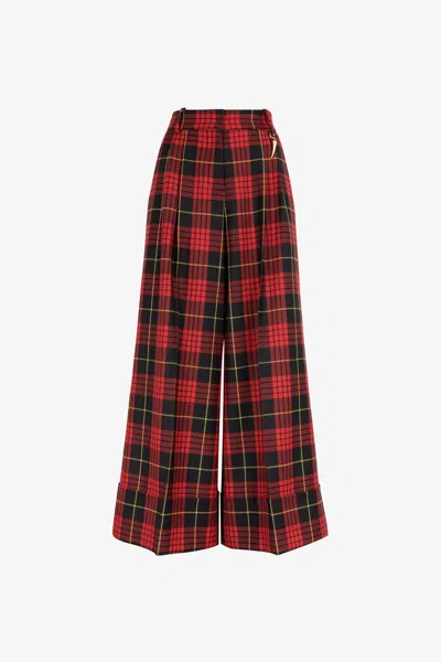 Roberto Cavalli Tartan Wide-leg Wool Trousers In Red