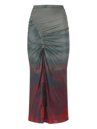 Roberto Cavalli Tassel-embellished Drawstring Skirt In Gray
